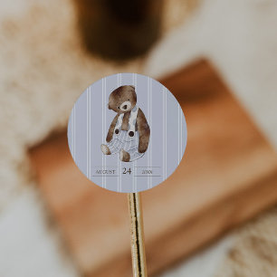 Sticker Rond Ours en peluche vintage bleu rayé