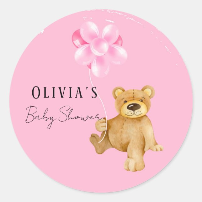 Sticker Rond Ours En Teddy Cute Dans Baby shower Balloons De Pe (Devant)