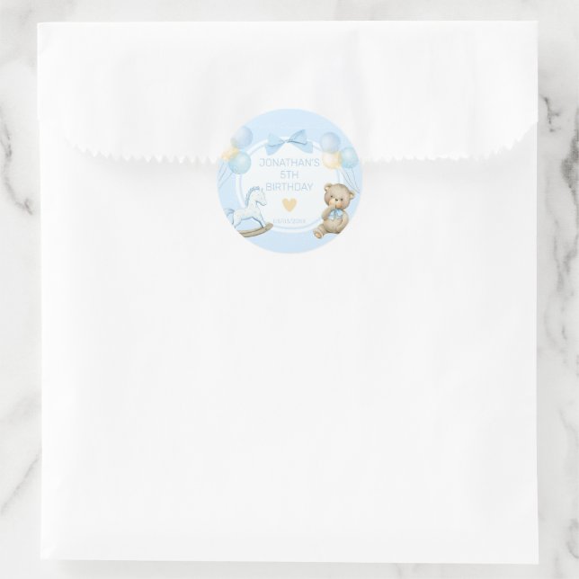Sticker Rond Ours En Teddy Et Cheval Rocheux (Sac)