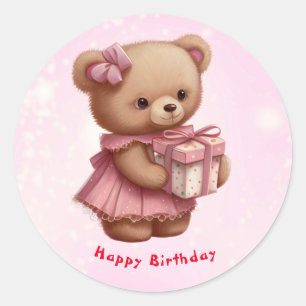 Sticker Rond Ours En Teddy Rose Cute Anniversaire Personnalisé