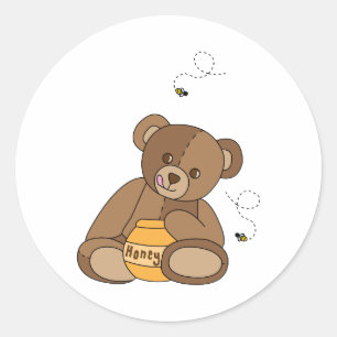 Sticker Rond Ours Et Miel En Teddy