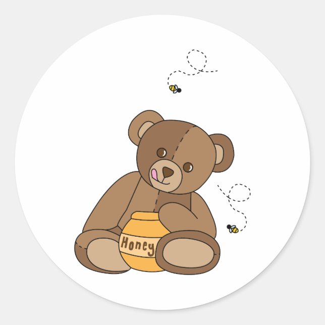 Sticker Rond Ours Et Miel En Teddy (Devant)