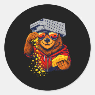 Sticker Rond Ours Fromage Râpe Chapeau Ours