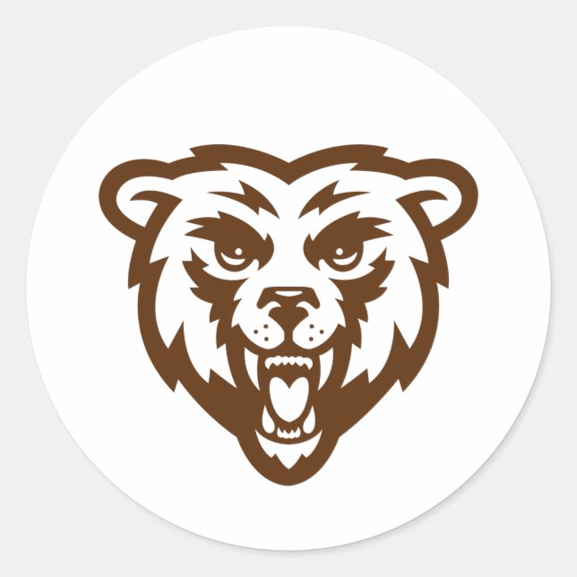 Sticker Rond Ours Grizzli Brown Rustique Bois Folk Animaux (Devant)