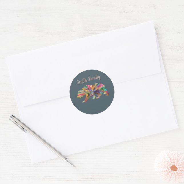 Sticker Rond Ours grizzli coloré (Enveloppe)