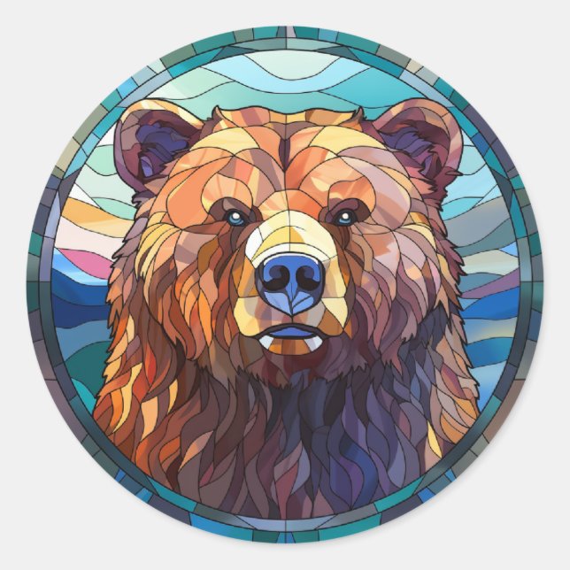 Sticker Rond Ours grizzli en verre doux (Devant)