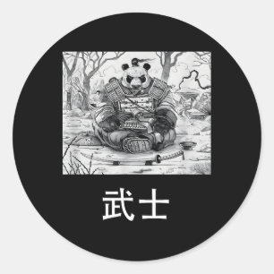 Sticker Rond Ours guerrier Panda Samurai