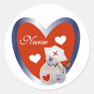 Sticker Rond Ours-infirmière avec T-shirts et cadeaux de coeur