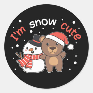 Sticker Rond Ours Je suis Snow Cute Snowman Pun de neige Classi