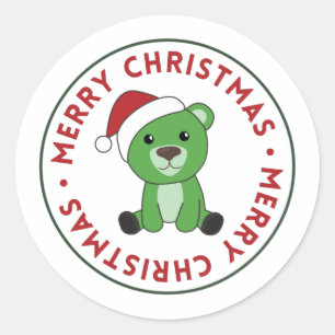 Sticker Rond Ours Joyeux Noël Animaux d'hiver Ours Classique