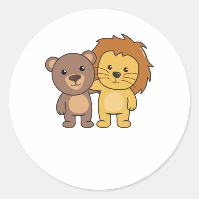 Sticker Rond Ours Lion Zoo Animaux mignons Enfants (Devant)