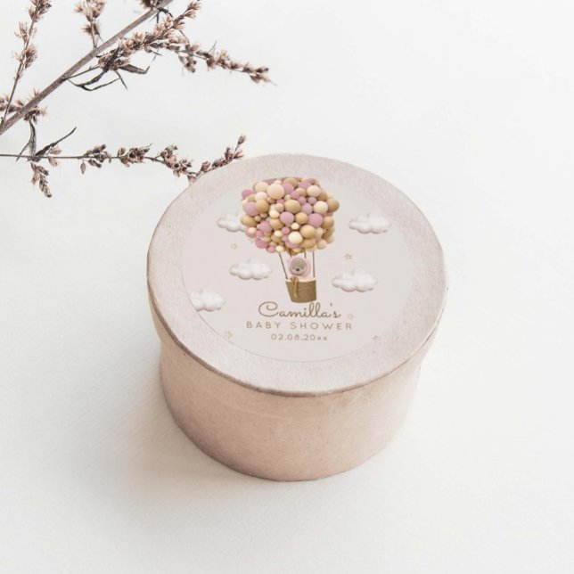 Sticker Rond Ours mignon Avec Ballons Baby shower fille (Créateur téléchargé)