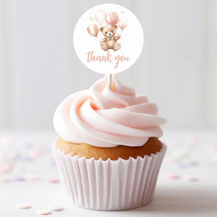 Sticker Rond Ours mignon Avec Ballons   Bébé rose