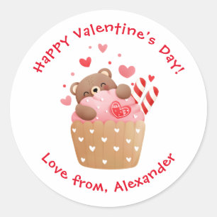 Sticker Rond Ours mignon dans un cupcake personnalisé pour la S