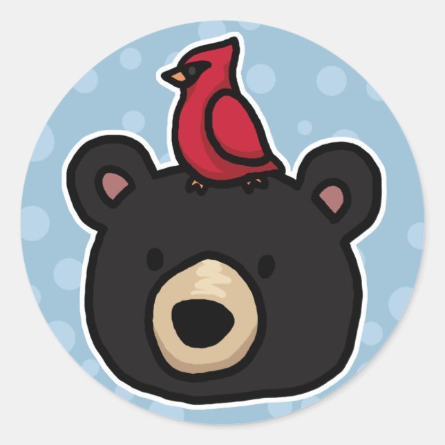 Sticker Rond Ours mignon et amical et cardinal (Devant)