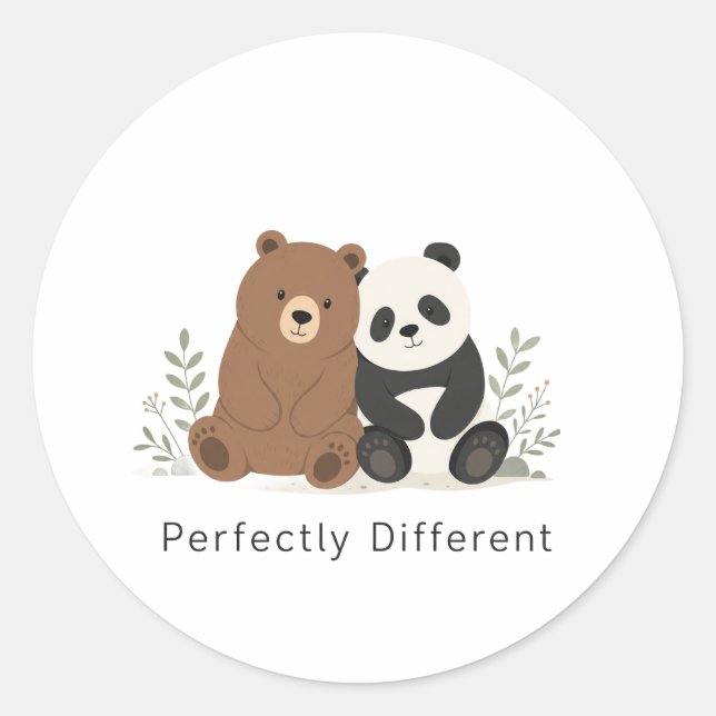Sticker Rond  Ours Mignon & Panda Neurodiversité Inclusion  (Devant)