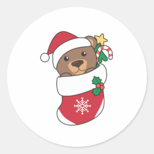 Sticker Rond Ours Noël Neige Hiver Animaux Ours