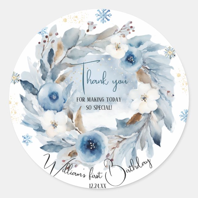 Sticker Rond Ours Noël un premier anniversaire hiver (Devant)