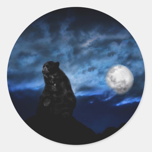 Sticker Rond Ours noir au clair de lune (Devant)