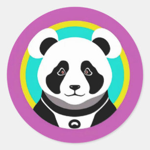 Sticker Rond Ours panda de dessin animé souriant dans un cercle
