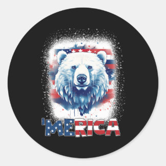 Sticker Rond Ours patriotique Merica 4 juillet Ours Drapeau Amé