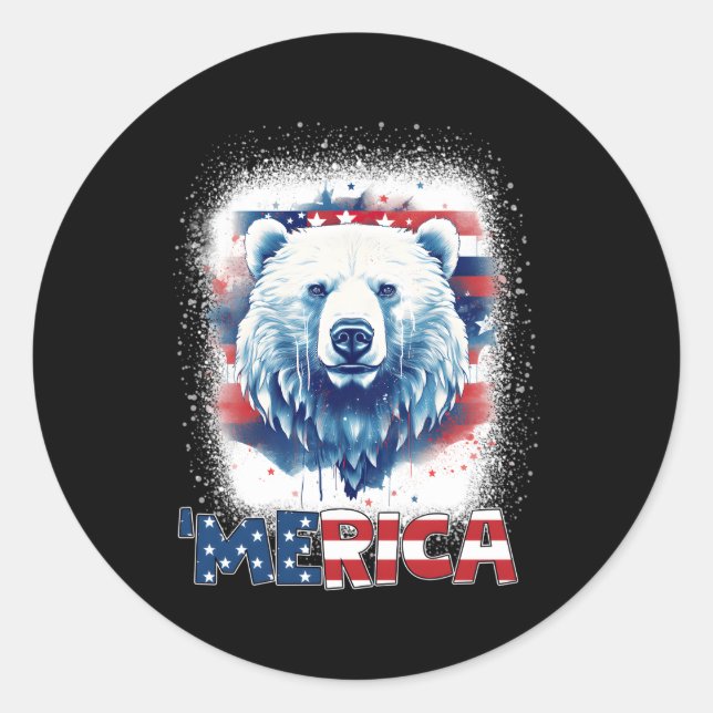 Sticker Rond Ours patriotique Merica 4 juillet Ours Drapeau Amé (Devant)
