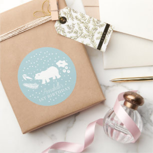 Sticker Rond Ours polaire Bleu hiver Anniversaire