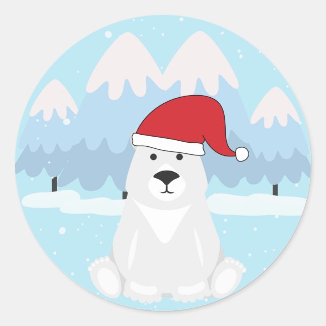 Sticker Rond Ours polaire de Noël (Devant)