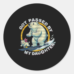 Sticker Rond Ours polaire de ski dessiné piétiné par ma fille F