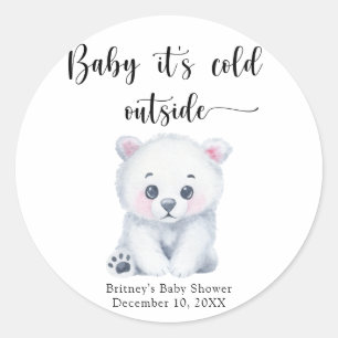 Sticker Rond Ours polaire d'hiver - bébé il fait froid dehors