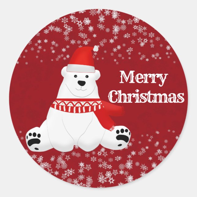 Sticker Rond Ours polaire d'hiver Snowflakes Artistes de la fêt (Devant)