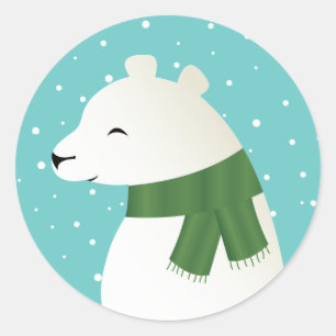Sticker Rond Ours polaire d'hiver souriant