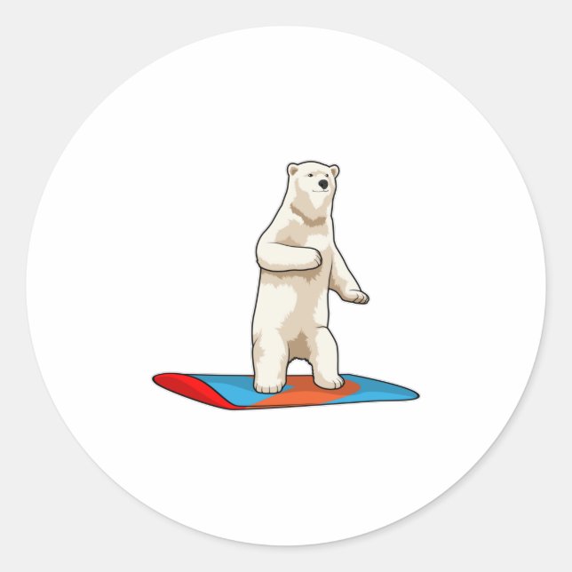 Sticker Rond Ours polaire en Snowboardeur avec Snowboard (Devant)