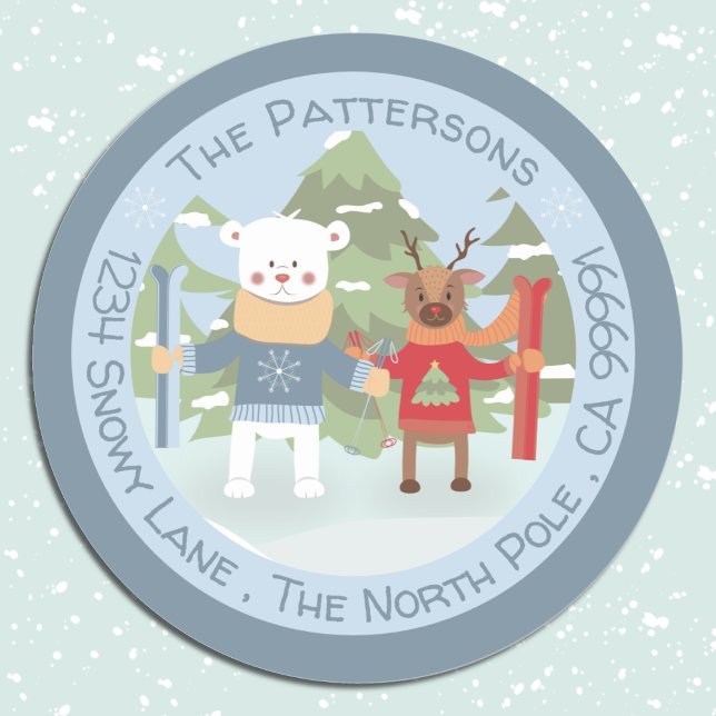 Sticker Rond Ours polaire et enveloppe bleu renne (Créateur téléchargé)