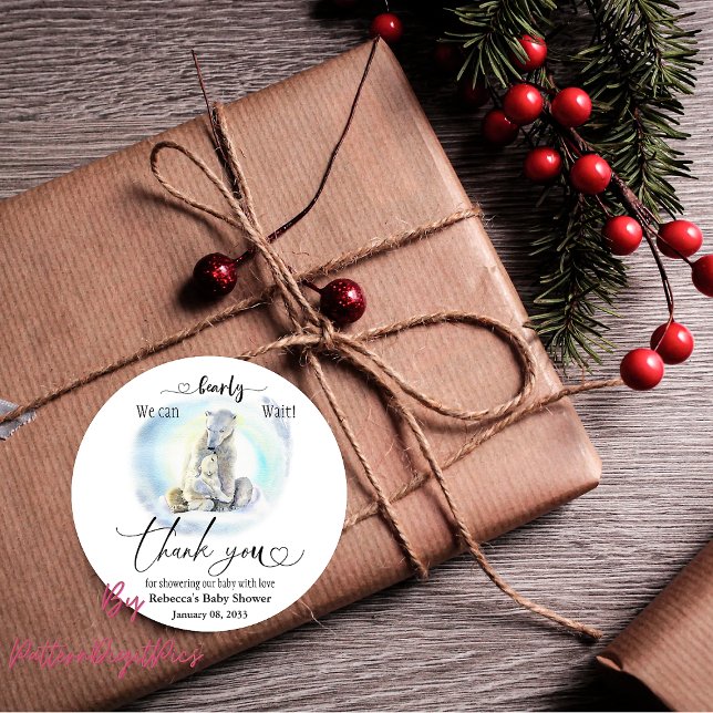 Sticker Rond Ours polaire Hiver Baby shower d'attente précoce F (Créateur téléchargé)