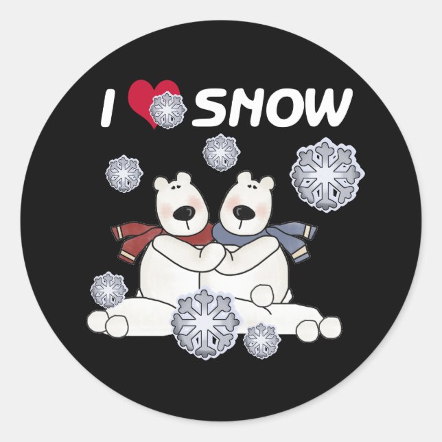 Sticker Rond Ours polaire Hug Log Neige hiver (Devant)