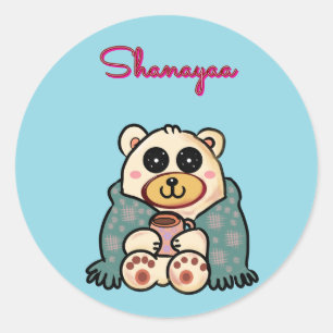 Sticker Rond Ours polaire mignon personnalisé et sur mesure