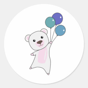 Sticker Rond Ours Polaire Mouches Avec Ballons Mignons Animaux 