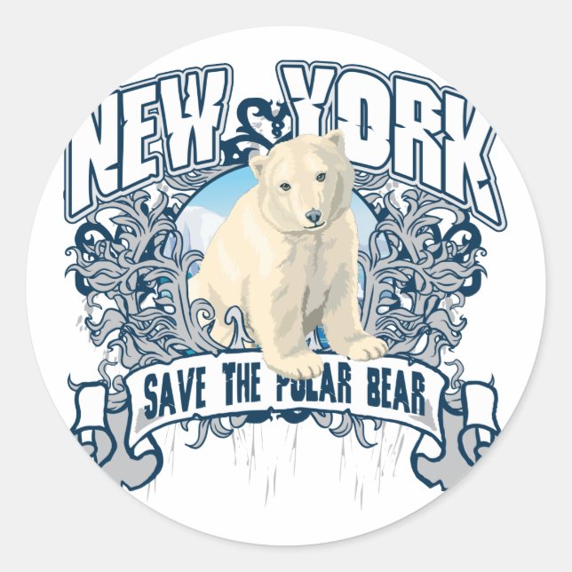 Sticker Rond Ours polaire New York (Devant)