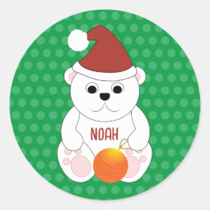Sticker Rond Ours polaire Noël chapeau de Noël Personnaliser