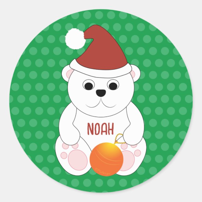 Sticker Rond Ours polaire Noël chapeau de Noël Personnaliser (Devant)