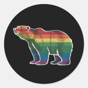 Sticker Rond Ours polaire rétro arc-en-ciel Lesbienne Gay pride