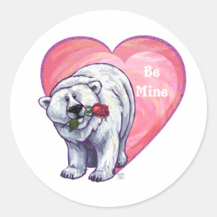 Sticker Rond Ours polaire Saint Valentin