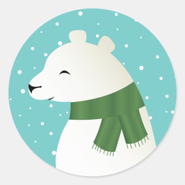 Sticker Rond Ours polaire souriant d'hiver (Devant)