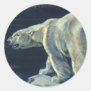 Sticker Rond Ours polaire vintage, Animaux de la vie marine arc