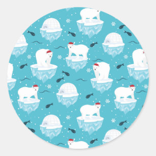 Sticker Rond Ours polaires mignons à Santa Hats Motif de Noël