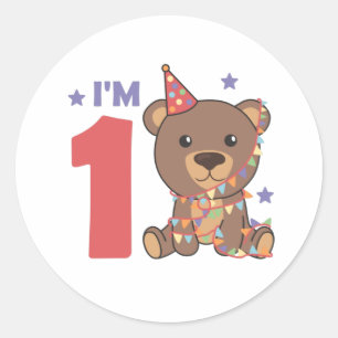 Sticker Rond Ours Pour Le Premier Anniversaire Pour Enfants 1 A