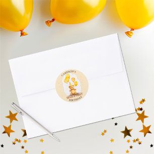 Sticker Rond Ours Premier anniversaire Sexe Ours jaune neutre