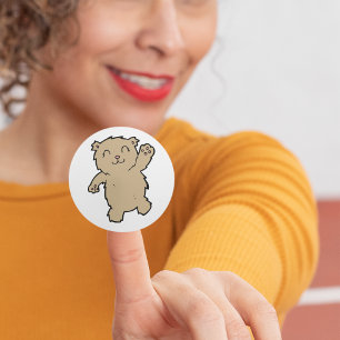 Sticker Rond Ours qui fait signe, adorable et souriant