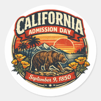 Sticker Rond Ours Rétro Vintage Jour d'Admission Californie & P